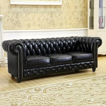 Black Leather Chesterfield Sofa