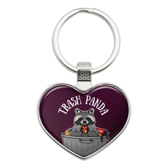 Raccoon Trash Panda in Garbage Heart Love Metal Keychain Key Chain Ring