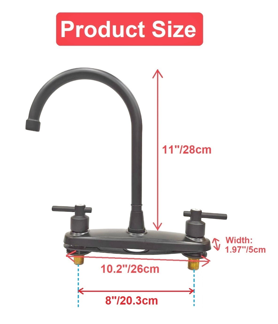 Kitchen Sink Faucet 2 Handle 8 Inch Centerset High Arc 360° Swivel Hot & Cold Faucet for Rv Camper Laundry Utility Bar Sinks Metallic RV Kitchen Faucet (Fit for 8 inch 2 or 3 Holes), Matte Black