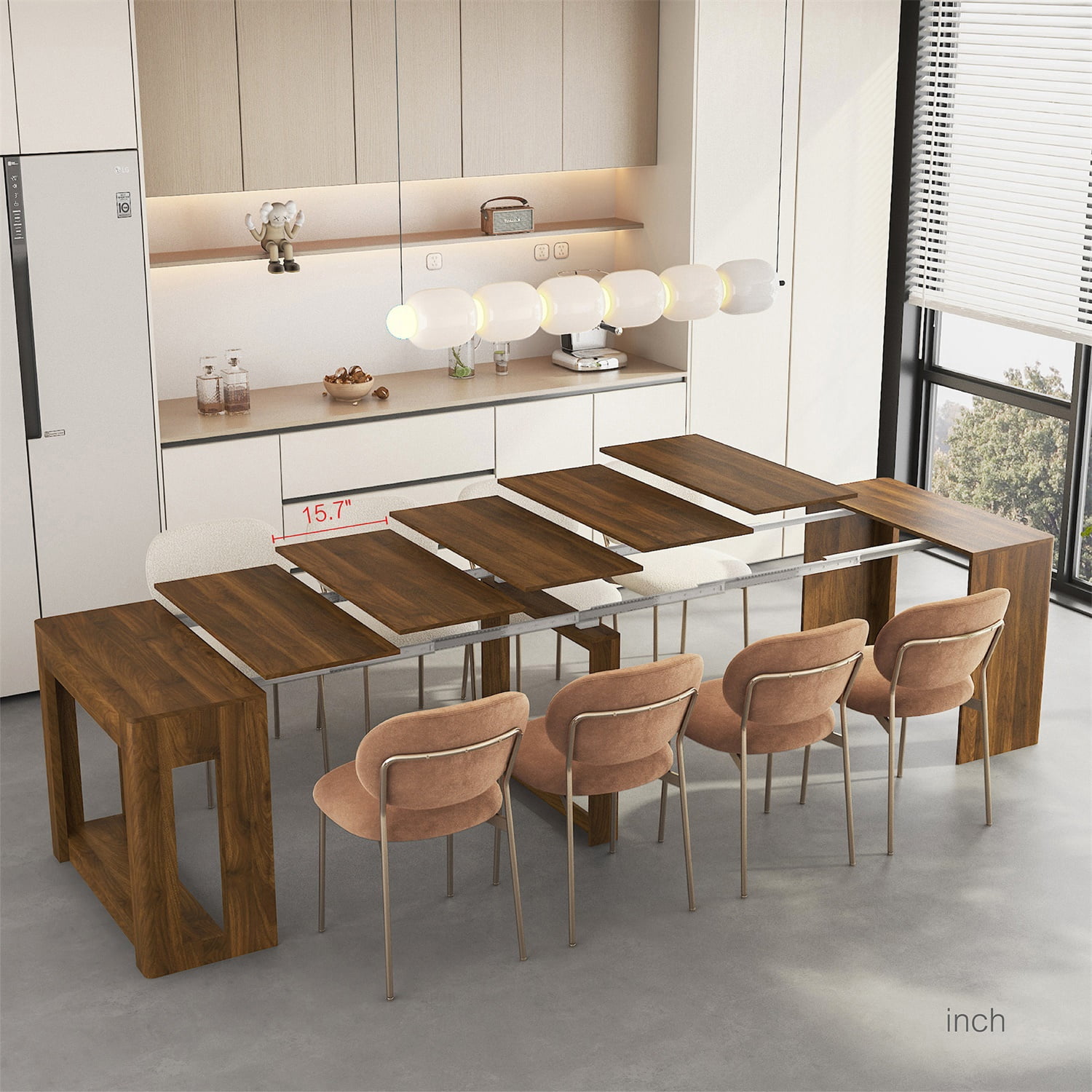 Hommoo Extendable Foldable Dining Table for 1-10 People, Multifunctional Wooden Rectangle Expandable Console Table, for Kitchen Living Meeting Room, Brown