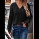 thumbnail image 5 of Camisas Tipo Túnica de Punto con Cuello en V, Larga y Botones Decorativos, Informales, Lisas, Suaves para Mujer Negro L, 5 of 9