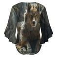 thumbnail image 6 of Wolf In Cave Women's V-Neck Blouse With 3/4 Ruffled Bell Sleeves Casual Top Ladies Blouses, 6 of 7