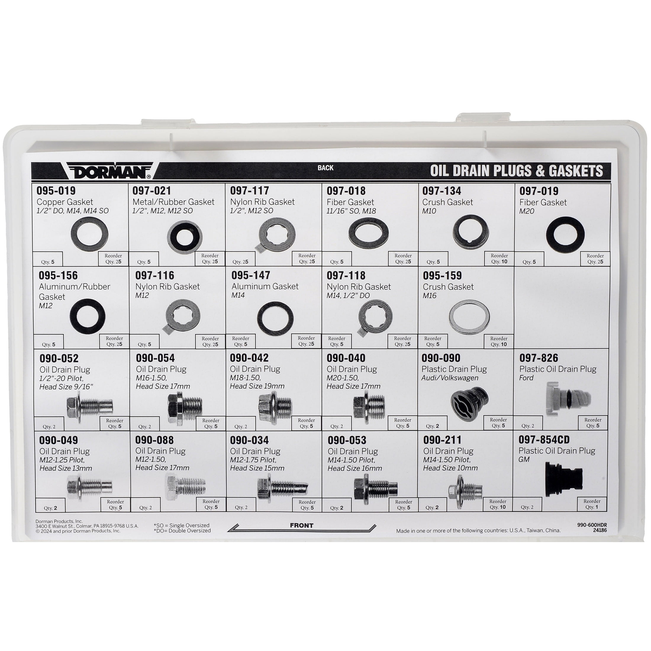 Dorman 990-600 Oil Drain Plug And Gaskets Tech Tray (23 SKUs / 79 Pieces) (Pack of 79)
