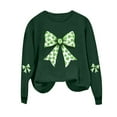thumbnail image 3 of Womens St Patricks Day Shirt Shamrock Bow Print Shirts Crew Neck Sweatshirts Long Sleeve Pullover Tops Green Outfits for Women, 3 of 4