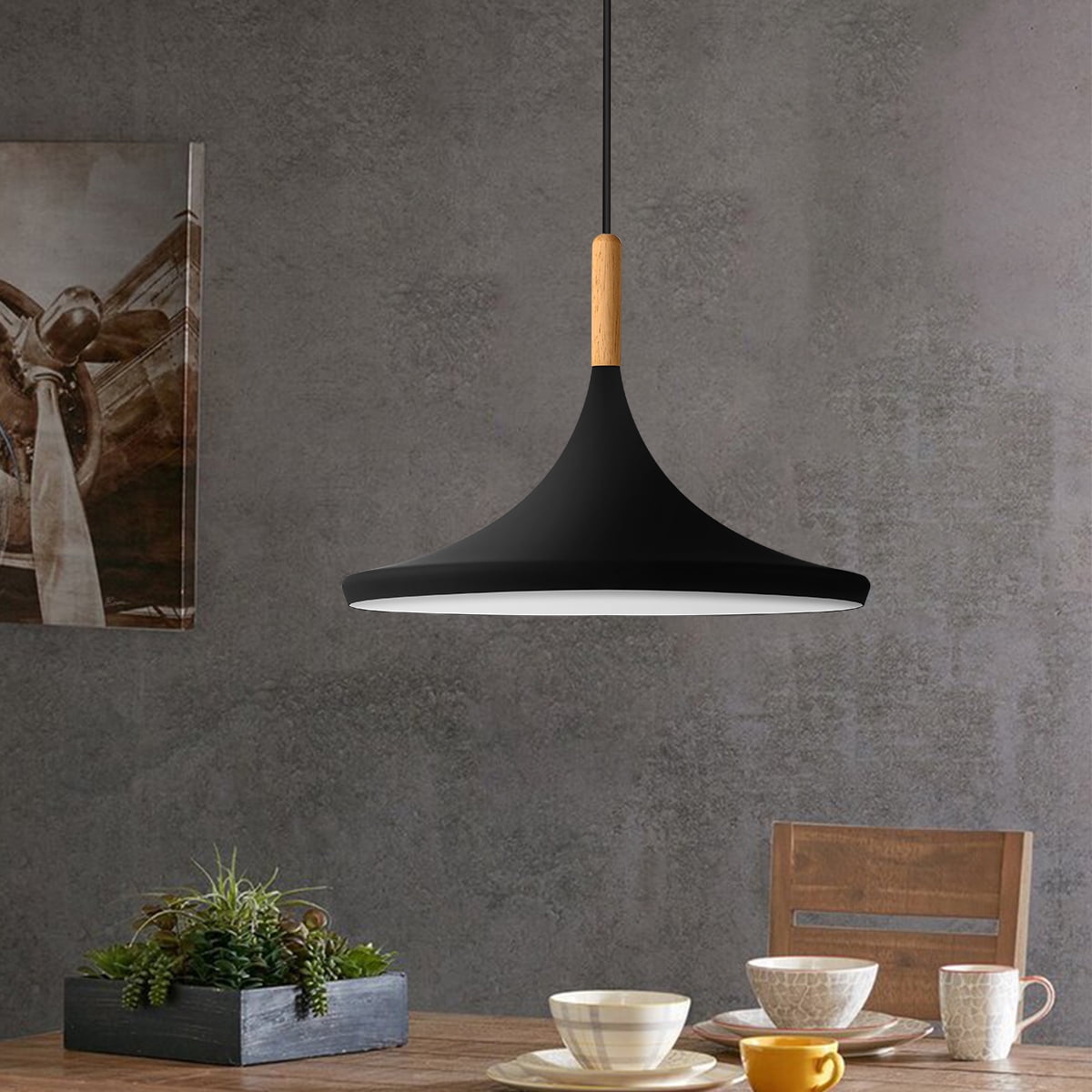 LOHAS 1-Light Farmhouse Pendant Light,Matt Black Ceiling Pendant for ...