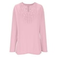 thumbnail image 6 of Lenpel Women's T Shirts Fashion Long Sleeve V Neck Floral Lace Front Solid Color Loose Tunic Tops Soft Casual Tee Blouses(Pink,Large), 6 of 7