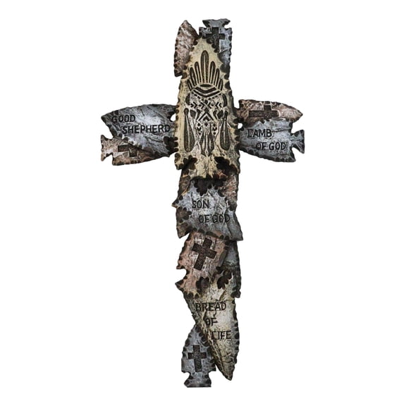 Tribal Indian Faux Arrowhead Stones Lamb of God Good Shepherd Wall Cross Plaque