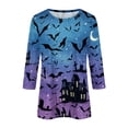 thumbnail image 4 of Halloween Shirts for Women Plus Size Funny 3/4 Sleeve Tops Spooky Castle Bat Printed Pullover Horror Crew Neck T Shirts Holiday Three Quarter Length Blouses, 2XL, 4 of 5