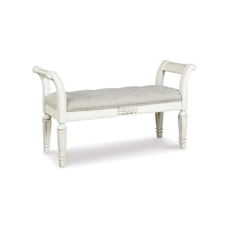 Signature Design by Ashley Realyn Accent Bench - Antique White Tufted with Foam Cushion