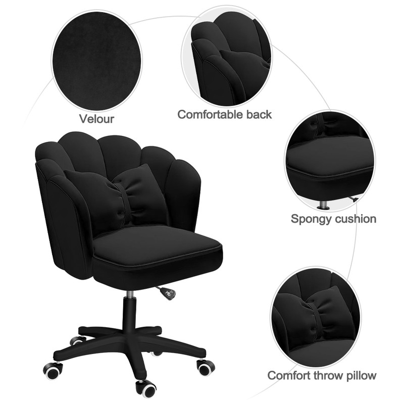 Height Adjustable Office Computer Desk Chairs,Modern Fabric Home Butterfly Chairs,Cute Petal Makeup Chairs for Girls and Women，Black