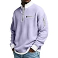 thumbnail image 3 of Nokdvo Mens Quarter Zip Pullover Waffle Long Sleeve Pullovers with Pockets Mock Neck Shirt Textured Thermal Workout Relaxed Fit Fashion Winter Golf Pullover Sweater,Purple 4XL, 3 of 7