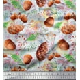 thumbnail image 1 of Soimoi White Rayon Crepe Fabric Apricot & Oaknut Fruits Decor Fabric Printed BTY 46 Inch Wide, 1 of 3