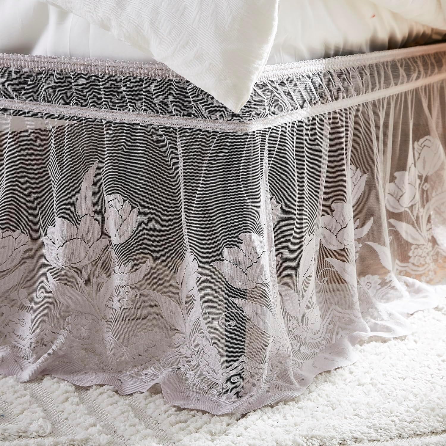 WARM HOME DESIGNS Twin Size Bed Skirt for Twin Bed. Our Silver Bed Skirt Goes Great with Farmhouse or Victorian Bedding. Twin Dust Ruffle Lace Bed Skirt for Any Bedroom Décor. DO Silver Twin