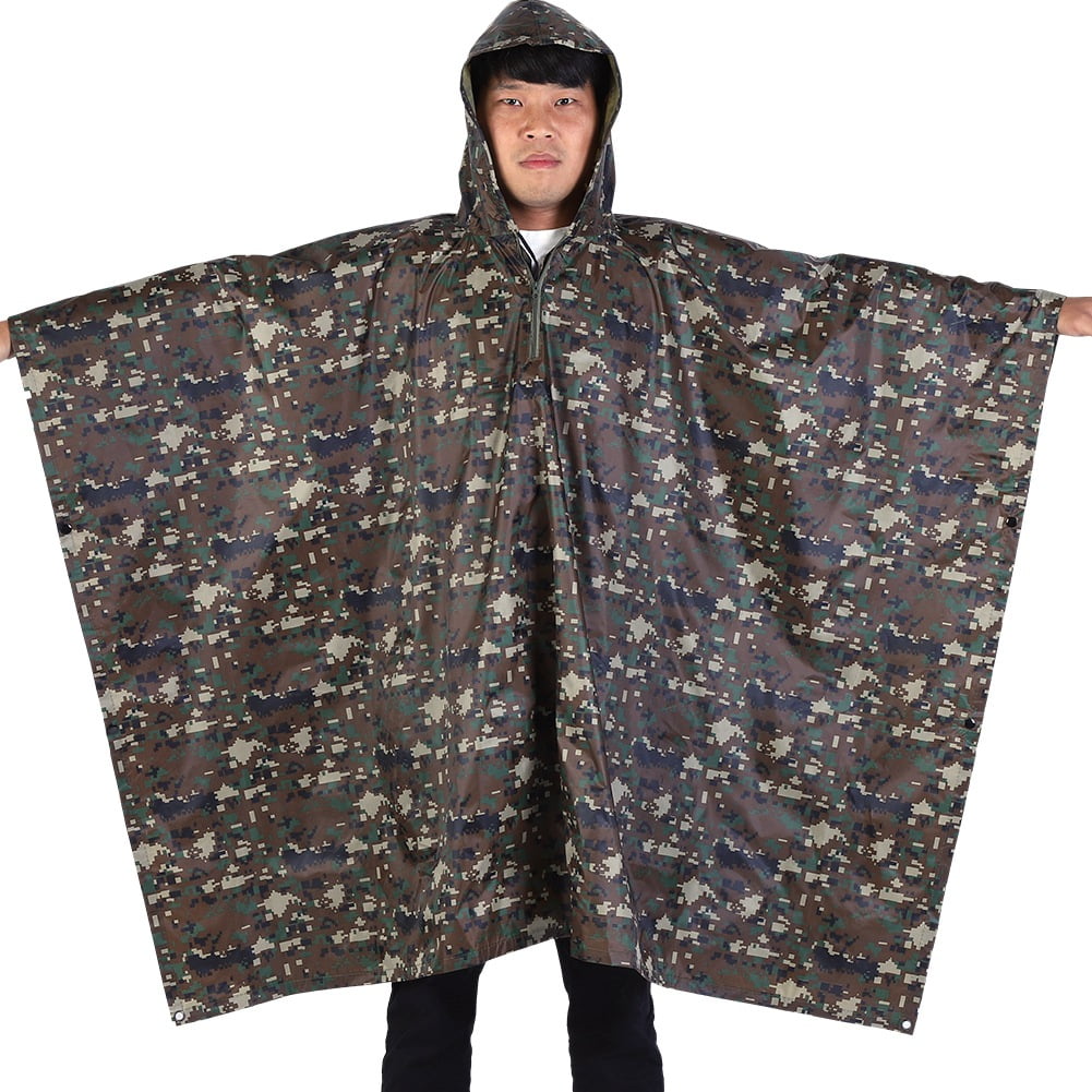 Waterproof Army Hooded Ripstop Rain Poncho Military Camping Hiking Light-weight