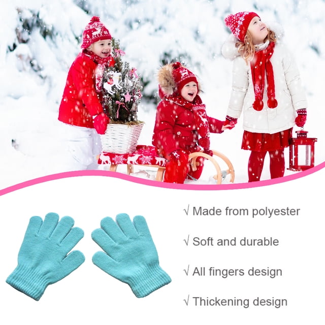 1 Pair Kids Gloves Exquisite Keeping-warm Children Gloves Practical Simple Clothes Accessory with Solid Color for Winter Wear Light blue