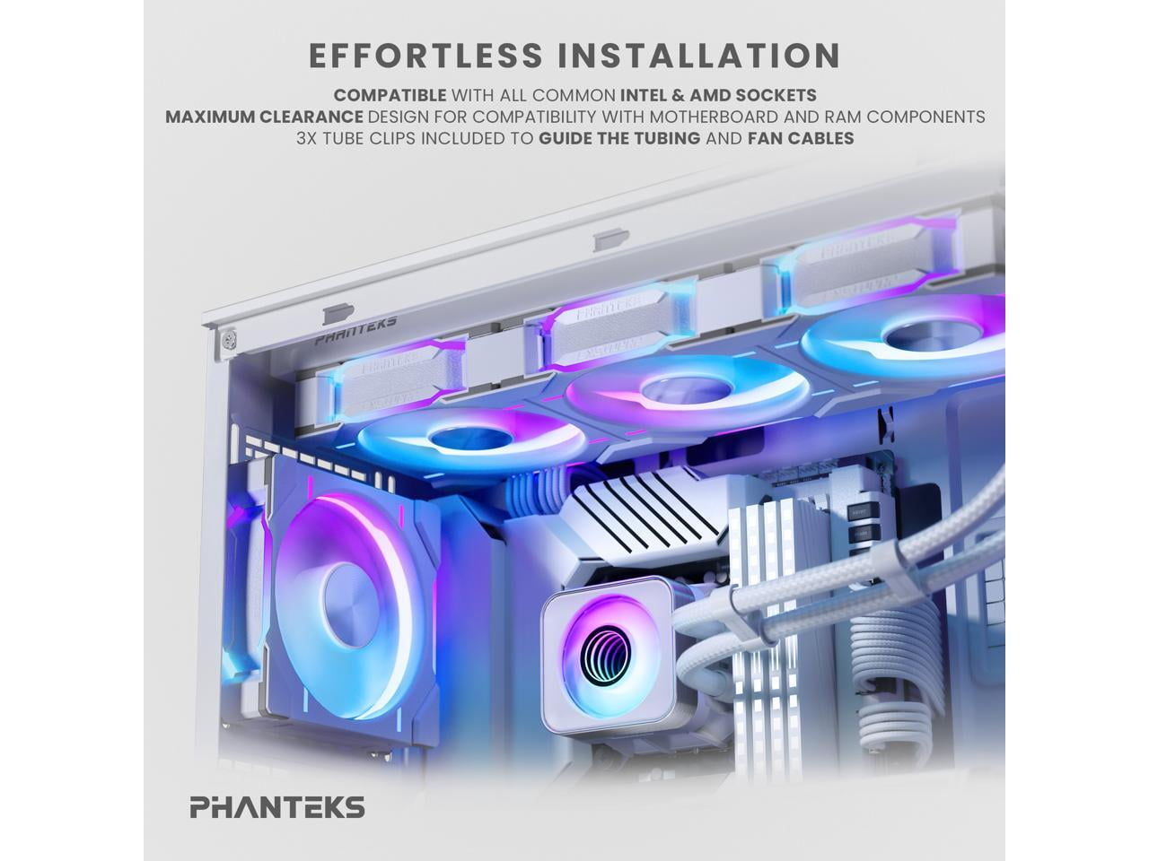 Phanteks Glacier One 360D30 X2 AIO Liquid CPU Cooler, Evolv X2-Design Cap Design, 3x Performance D30-120 D-RGB Fans, for Intel LGA 1851, 1700, 1200, 115x and AMD AM4/AM5 sockets, White
