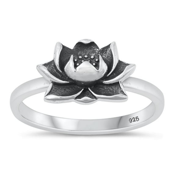 Cute Oxidized Lotus Ring .925 Sterling Silver Flower Band Jewelry Female Male Unisex Size 5