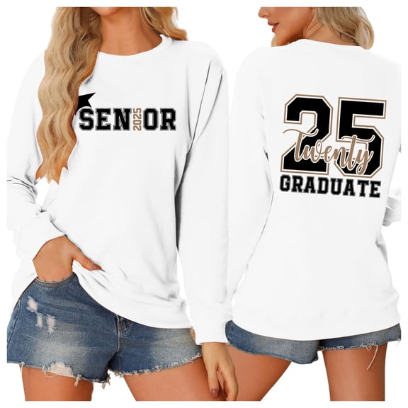 Towmus Women Sweatshirt Senior 2025 Crewneck Pullover Top Class of 2025 Sweater Shirt 2025 Grad Long Sleeve Shirt Letter Print Long Sleeve Casual Top