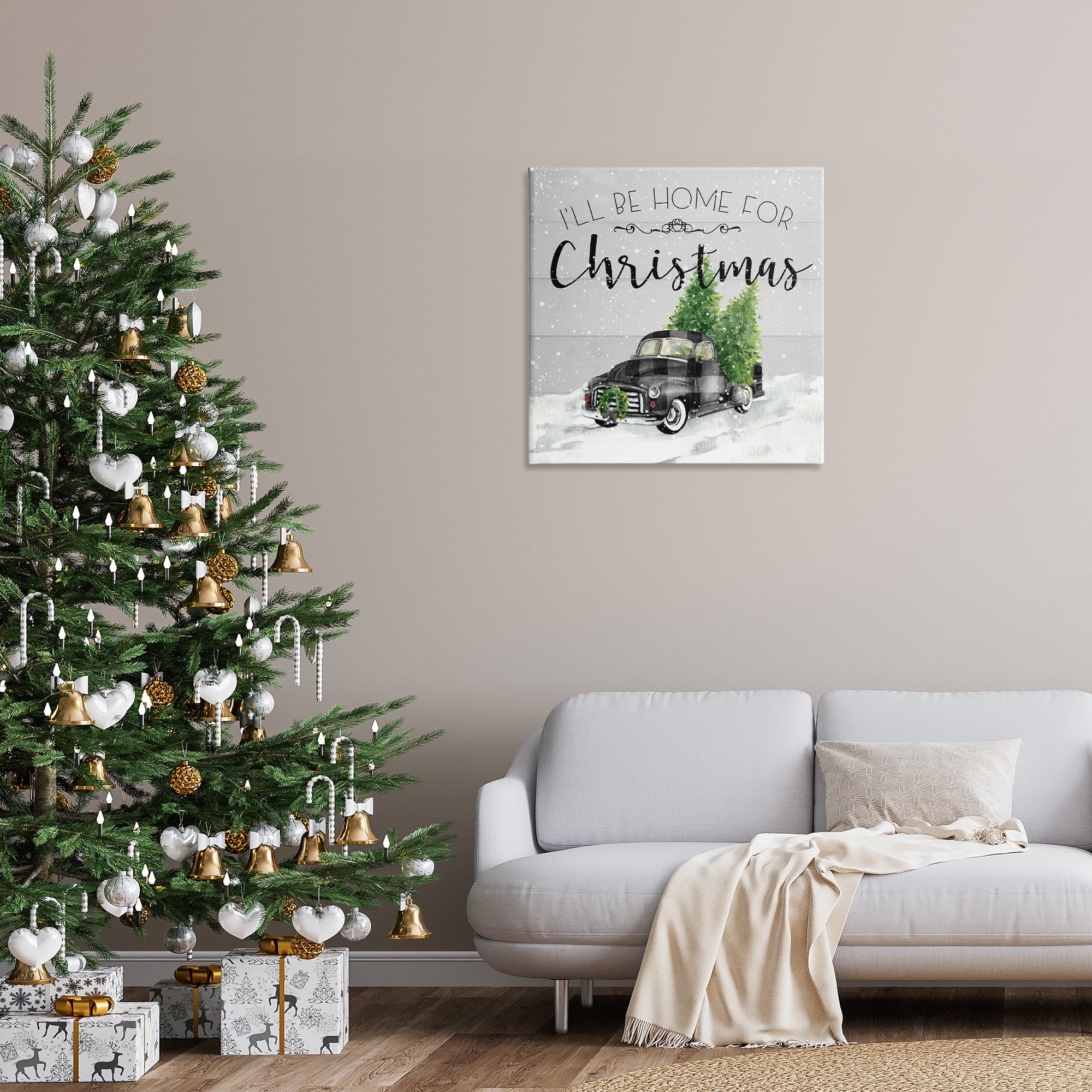Stupell Industries Plaid Truck Christmas Phrase Holiday Painting Gallery Wrapped Canvas Art Prints Wall Art, 30 x 30