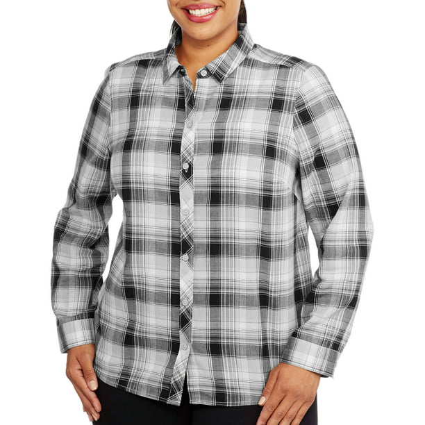 Faded Glory Women's Plus-Size Classic Plaid Shirt - Walmart.com