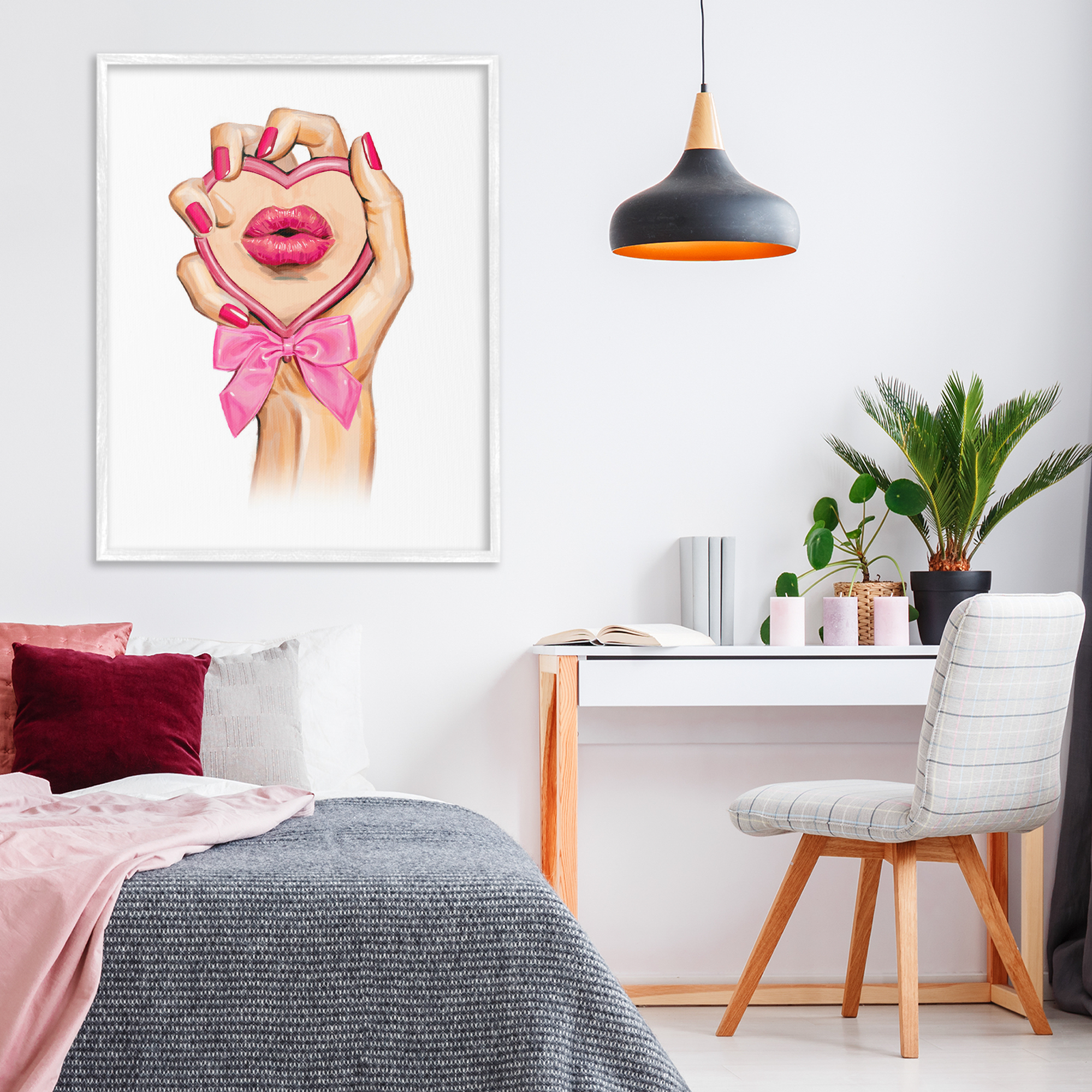 Pink Lips in Mirror White Framed Giclee Art, design by Ziwei Li