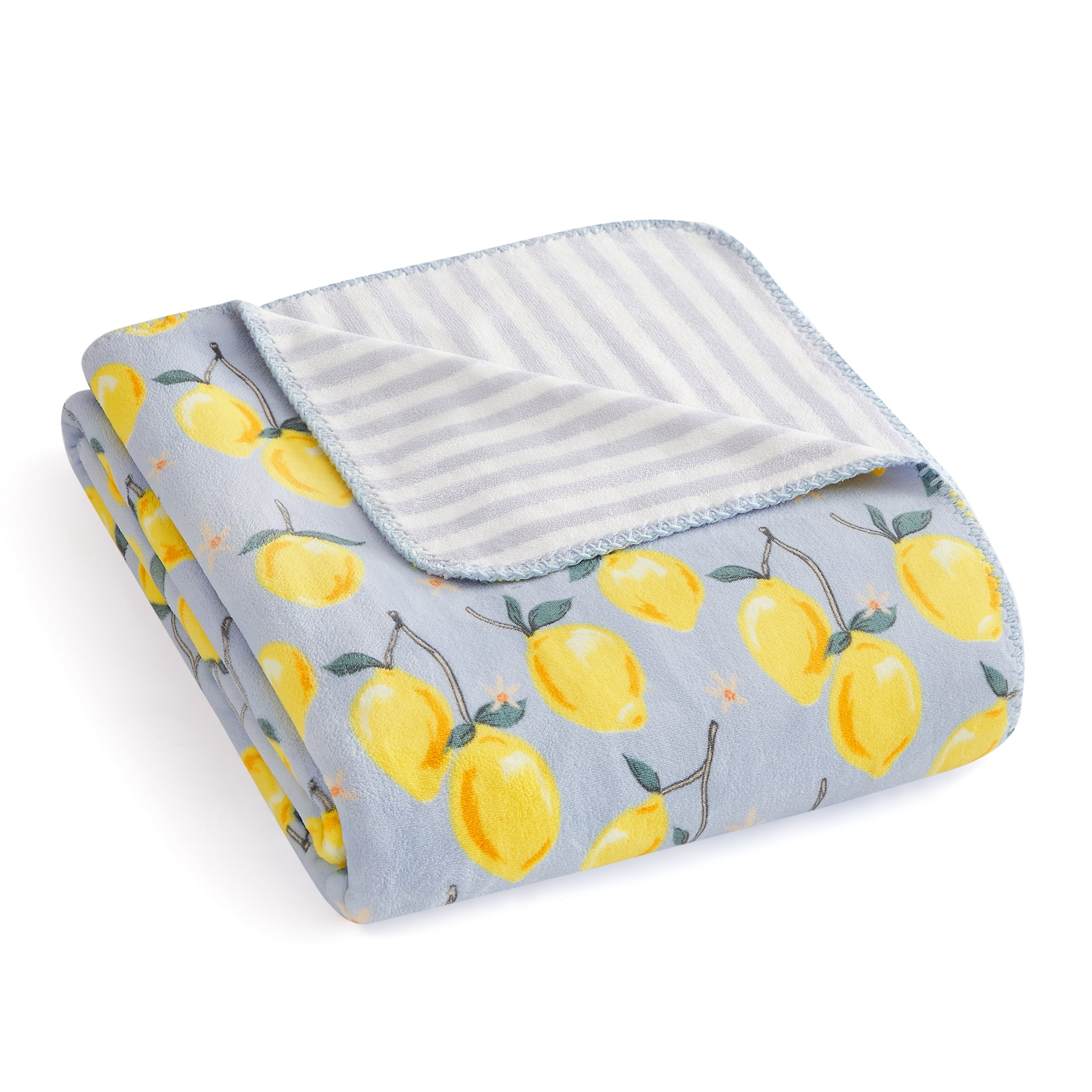 Coastal Living Throw Blanket, Reversible Plush Fleece Blanket for Couch, Yellow Lemons, 50" x 72"