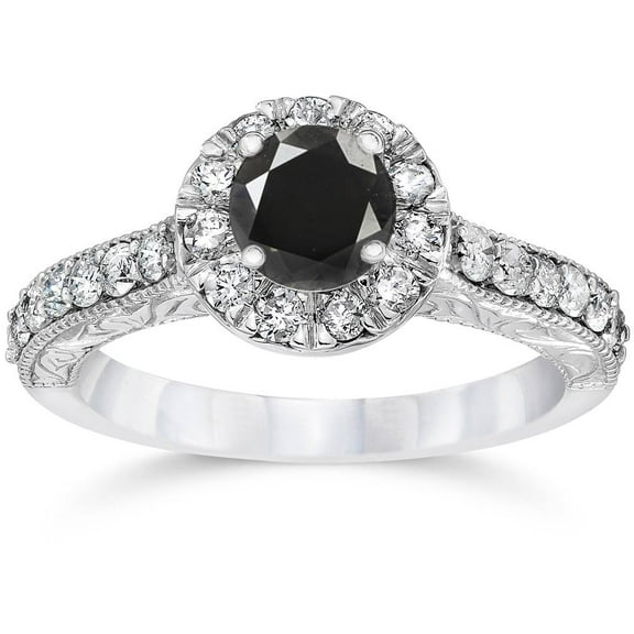 Pompeii 1 3/4ct Vintage Treated Black Diamond Engagement Ring 14K White Gold (Black,I1-I2)