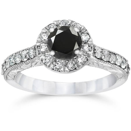 1 3/4ct Vintage Treated Black Diamond Engagement Ring 14K White Gold ...