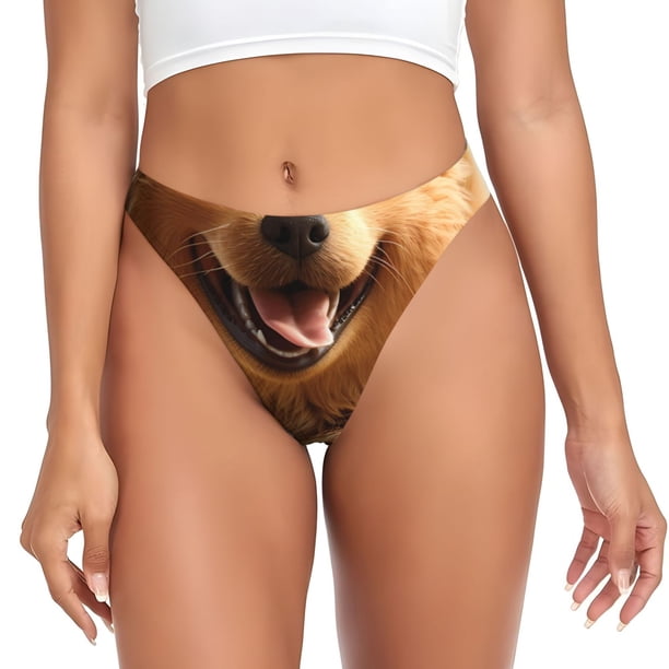 Fotbe Happy Fluffy Running Dog Tanga Sin Costuras para Mujer con Estampado – Panties Invisibles, Transpirables y Cómodos para Uso Diario-Small