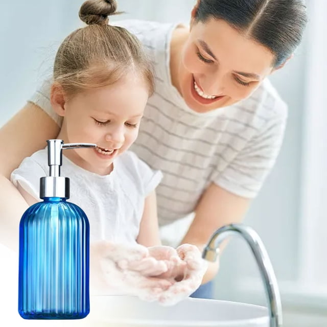 Dispensador de Jabón Líquido de Vidrio para Baño y Cocina | 500 Ml, Recargable, con Bomba Dosificadora | 6 Colores: Rosa, Amarillo, Gris, Azul, Verde y Rojo | Paquete de 1 | Decoración Moderna para E