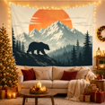 thumbnail image 3 of Bear Silhouette Against Orange Moon and Mountain Range, Nostalgic Vintage for Nature Lovers, Wilderness Wall Art Decor, Housewarming Gift Tapestry Wall Hanging for Bedroom and Living Room, 3 of 7