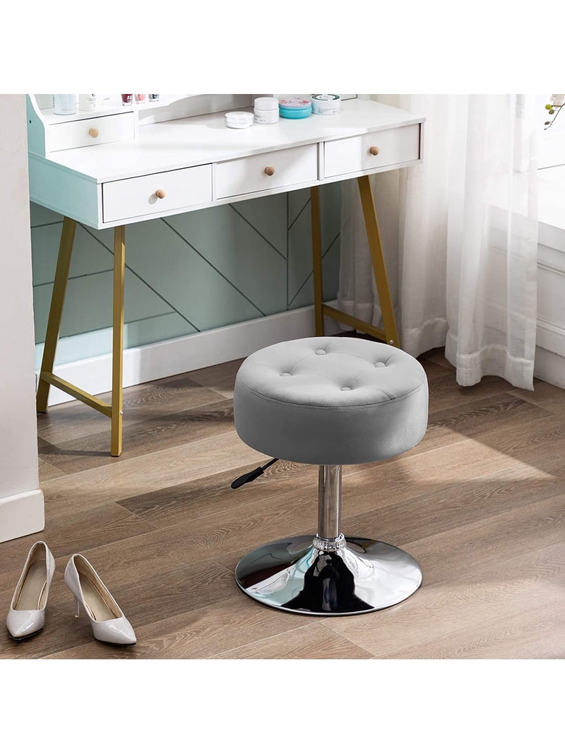 Duhome Velvet Vanity Adjustable Seat with Swivel, Versatile Ottoman for Bedroom, Gray 1Pcs