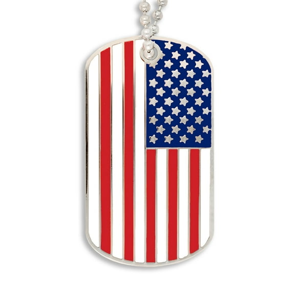 PinMart's U.S. American Flag Military Dog Tag ID Necklace w/ Chain