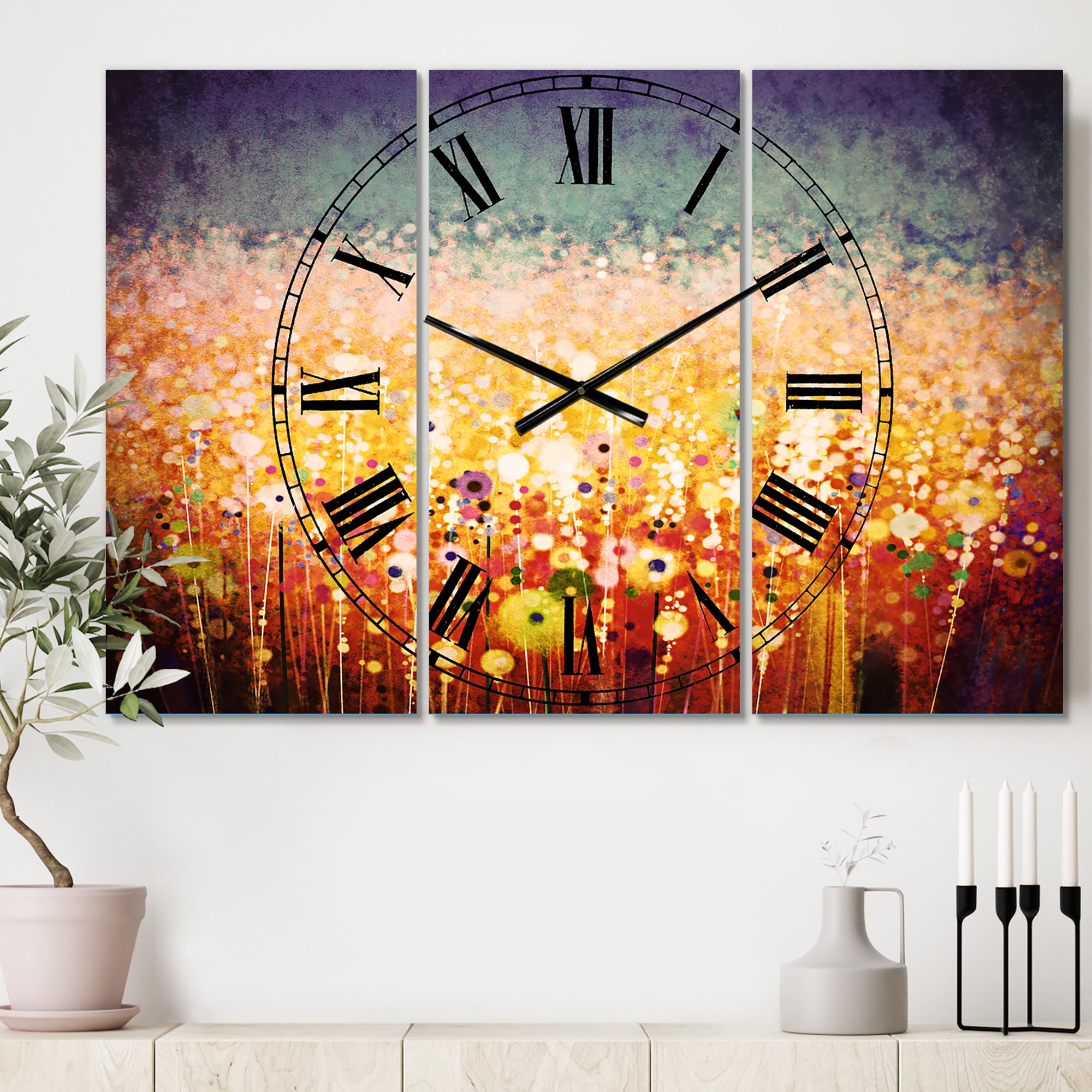 Designart 'Abstract Flower Field Watercolor Painting' Traditional Wall Clock