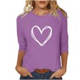 thumbnail image 1 of Plebaso Hauts Cœur pour Femmes Manches 3/4 Col Rond T-Shirts Décontractés Imprimé Pull Femmes 2025 Tee Blouses, 1 of 4