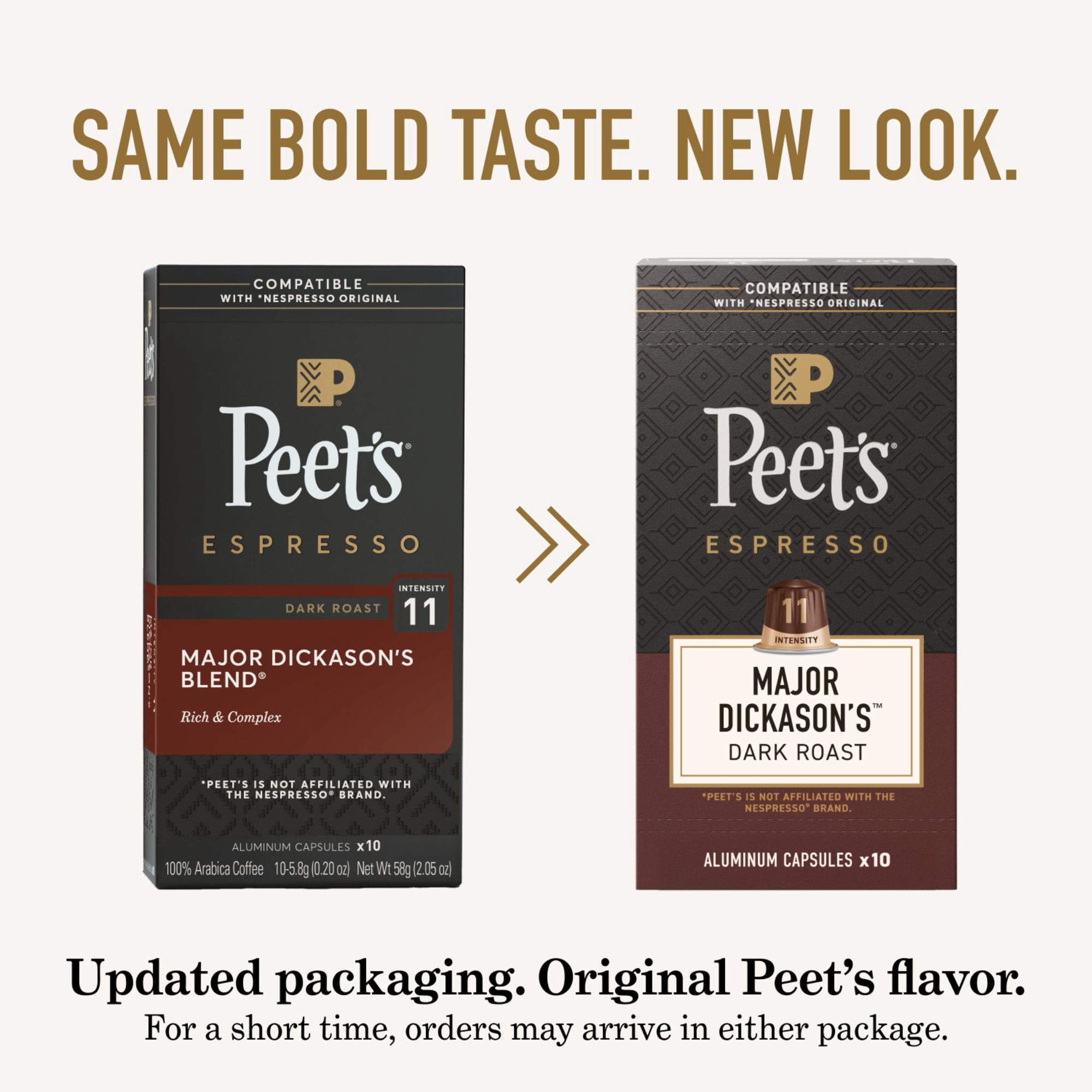 Peet's Coffee Major Dickason's Premium Dark Roast Espresso Coffee Pods, 10 Count