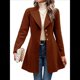 thumbnail image 2 of Abrigo de Invierno de Mezcla de Lana Color Camel para Mujer, Hasta la Rodilla, con Solapa y Muesca, Chaqueta de Abrigo con Botonadura Única Color Café M, 2 of 9