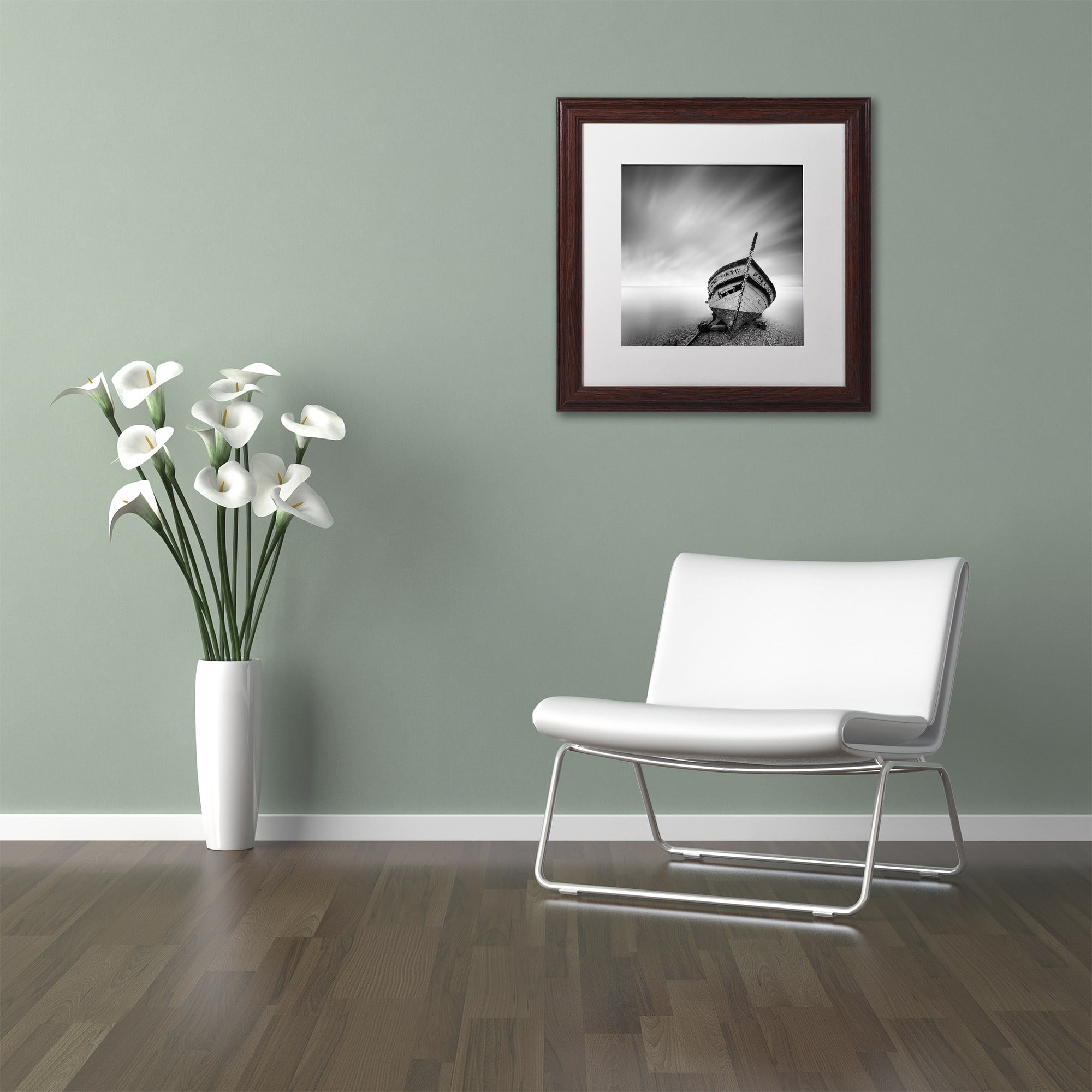Trademark Fine Art "Boat I" Canvas Art by Moises Levy White Matte, Wood Frame