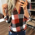 thumbnail image 2 of JGGSPWM Women's Plaid Print Cotton V Neck Cuffed Long Sleeve Blouse Casual Work Top Red S, 2 of 6