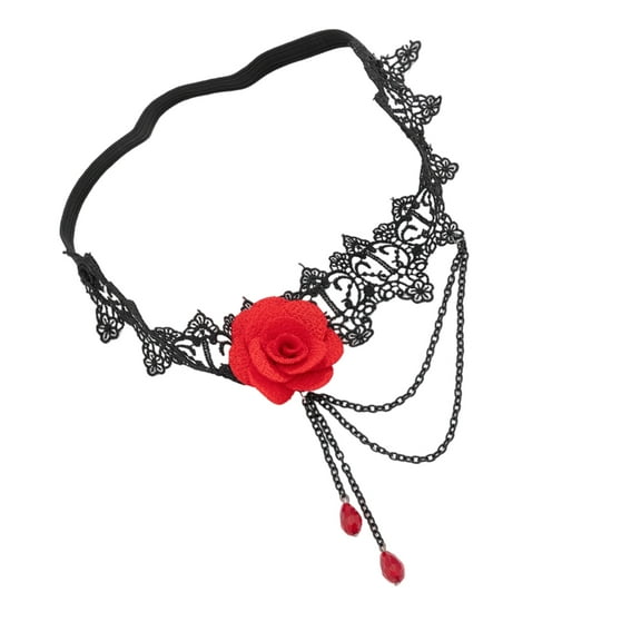 Romantics Rose Flower Elastic Legwear Lace Leg Garter Belt with Metal Chain Feminine Evening Party Jewelry Thigh Strap