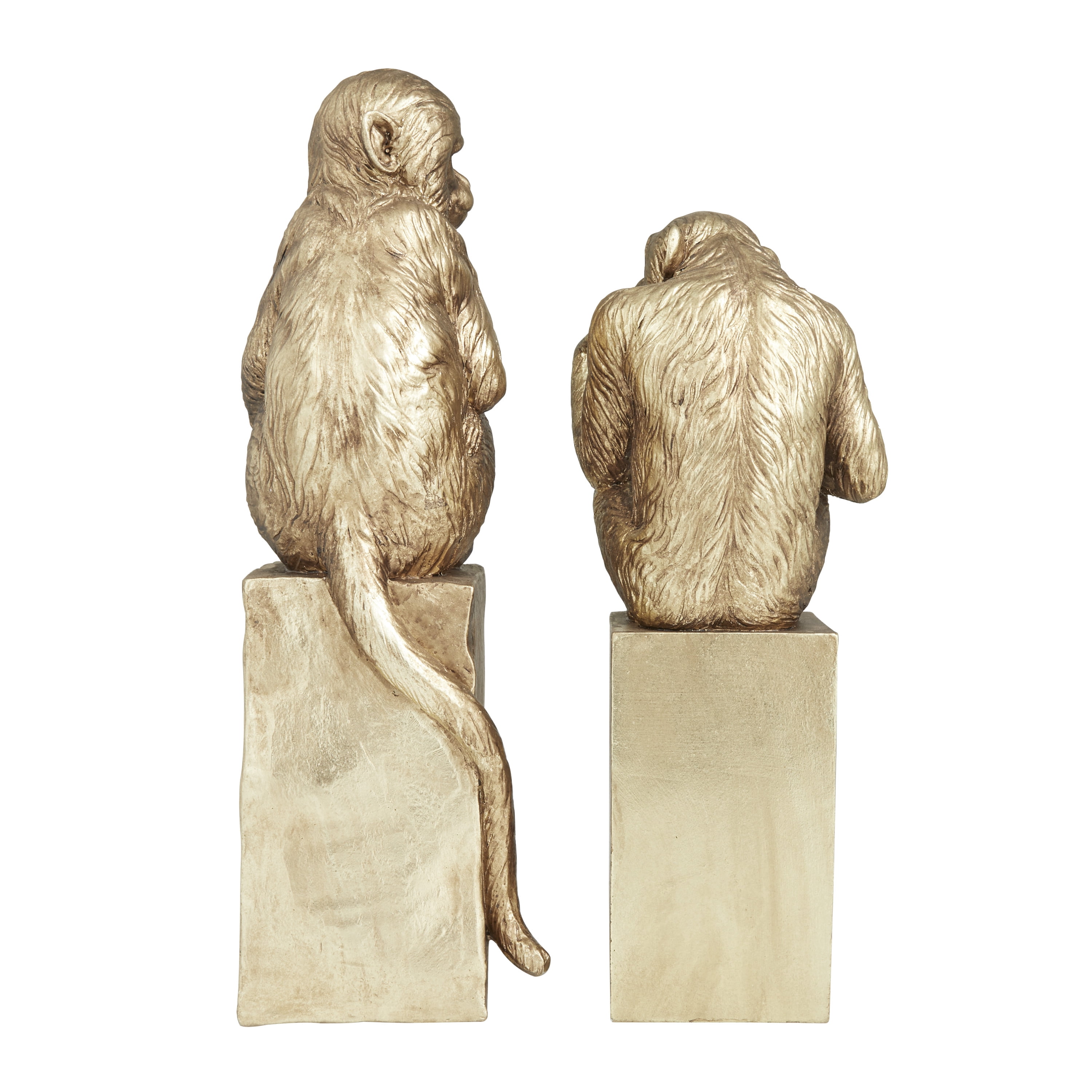 18", 15"H Gold Resin Monkey Sculpture, by DecMode (2 Count)
