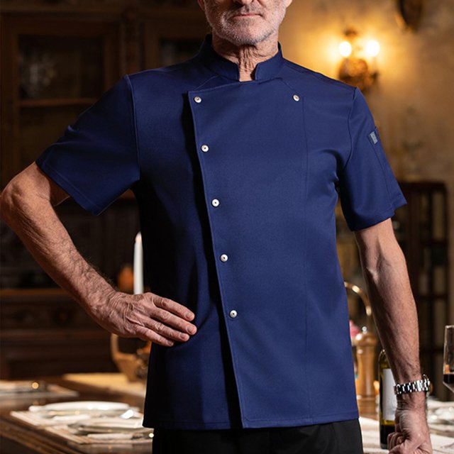 pstuiky camisetas de hombre, Camisa de chef transpirable de color liso para hombre, con botones, manga corta y cuello alto camisas casuales para hombre l