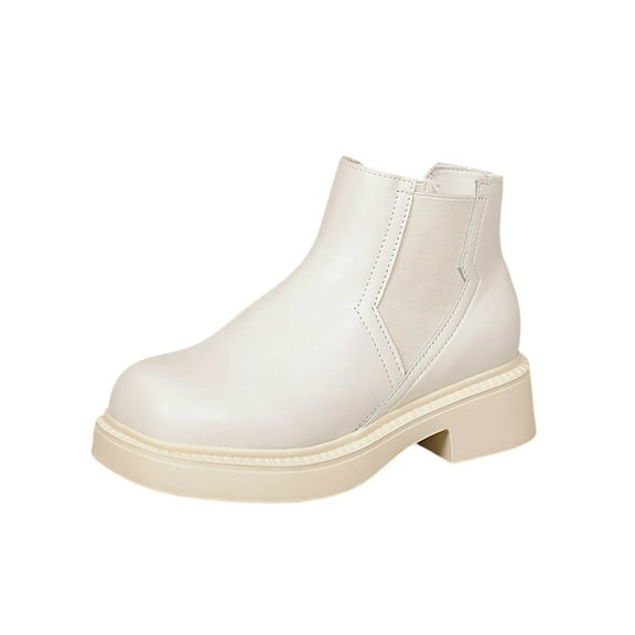 Beige Thick Heel Platform Round Toe Elastic Martin Boots Short Shaft Women Casual Fall Winter Style