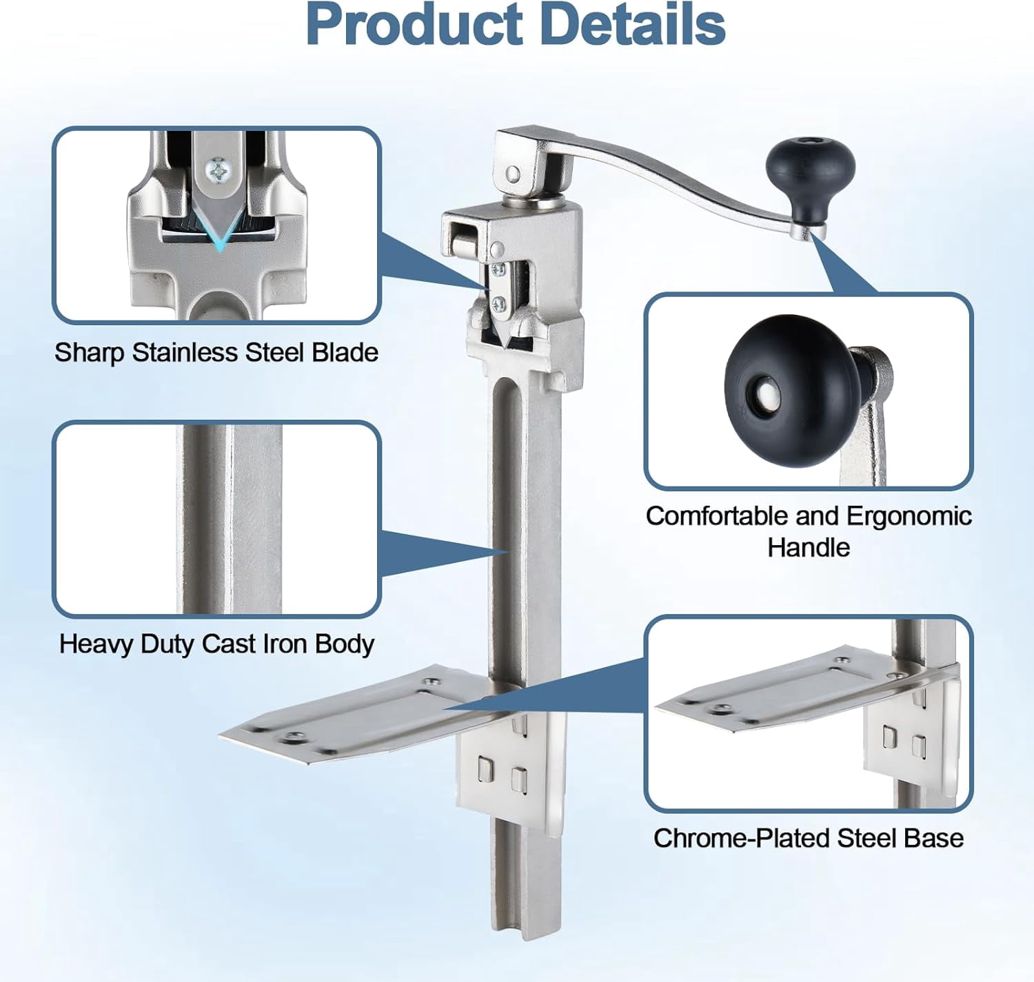 Commercial Can Opener Heavy Duty for Large Cans Industrial Can Openers for Big Cans Manual Stainless Steel Table Can Openers Restaurant Can Opener Up To 11" Tall For Bars Hotel Kitchen