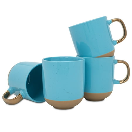 

Elanze Designs Speckled 16 ounce Ceramic Mugs With Metallic Handle Set of 4 Blue