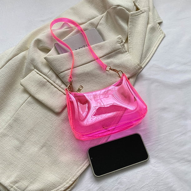 Bolsa de hombro transparente para mujer, Bolsas para las axilas, Bolsas de mano de color sólido (rosa roja) Hugtrwg Para Estrenar