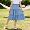 thumbnail image 3 of POIUYTR Girls Casual Faux Denim Skirts Summer Elastic Waist Flowy Smock Midi Skirt Kids Loose Fit Skirts, 3 of 6