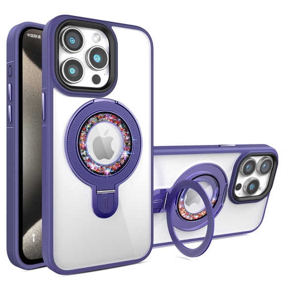 Design for iPhone 13, Built-in Invisible Loop Stand, Rotatable Magnetic Ring Kickstand, Compatible with Magsafe, Translucent Ultra Slim Military Grade Shockproof Case, Darkpurple