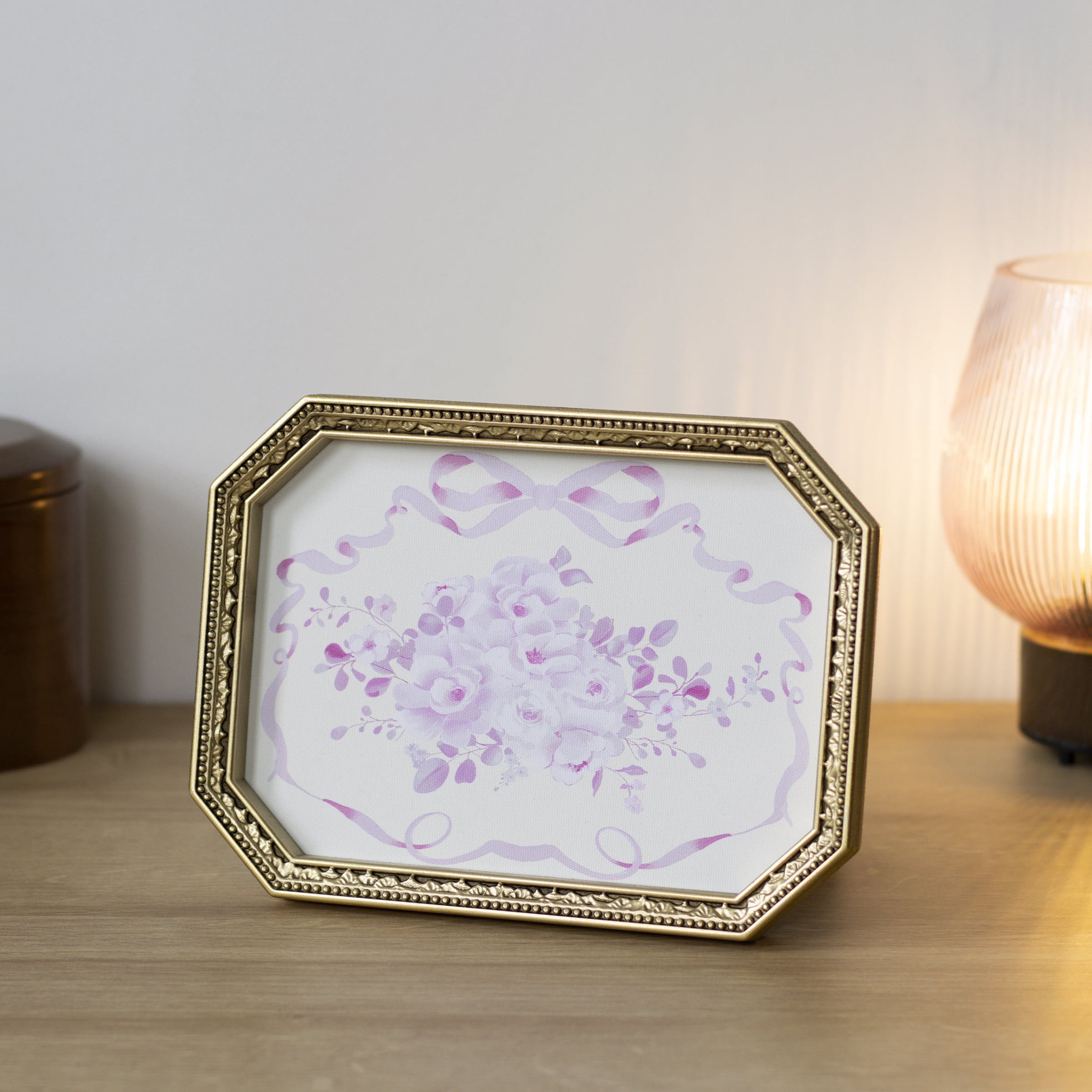 Mainstays Gold Framed Canvas Art with Pink Floral and Bows