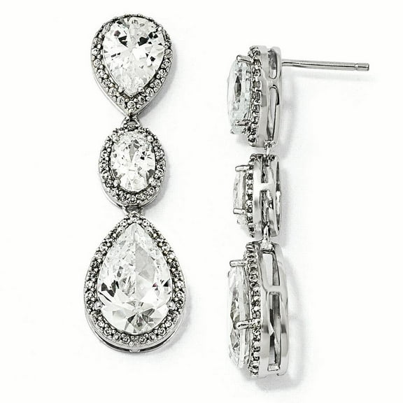 Sterling Silver Fancy CZ Dangle Post Earrings